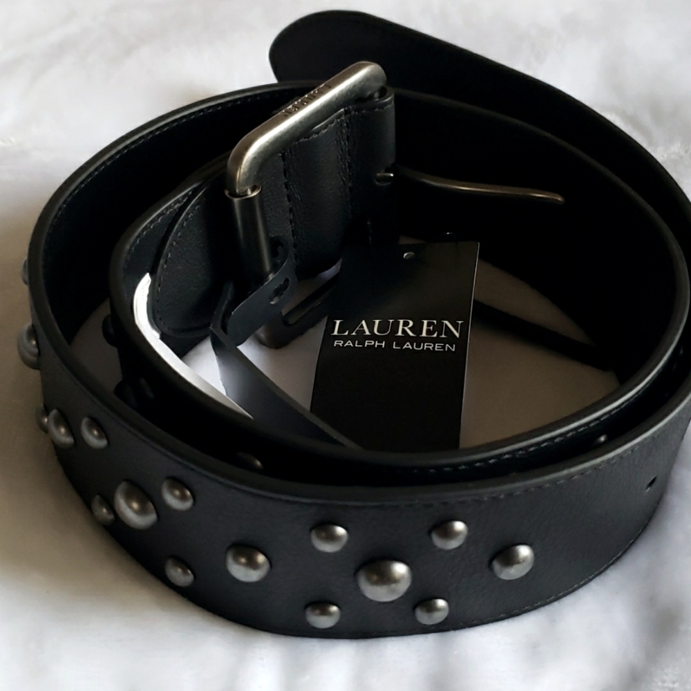 Lauren Ralph Lauren Studded Wide Leather Black‎ Belt. Size small .